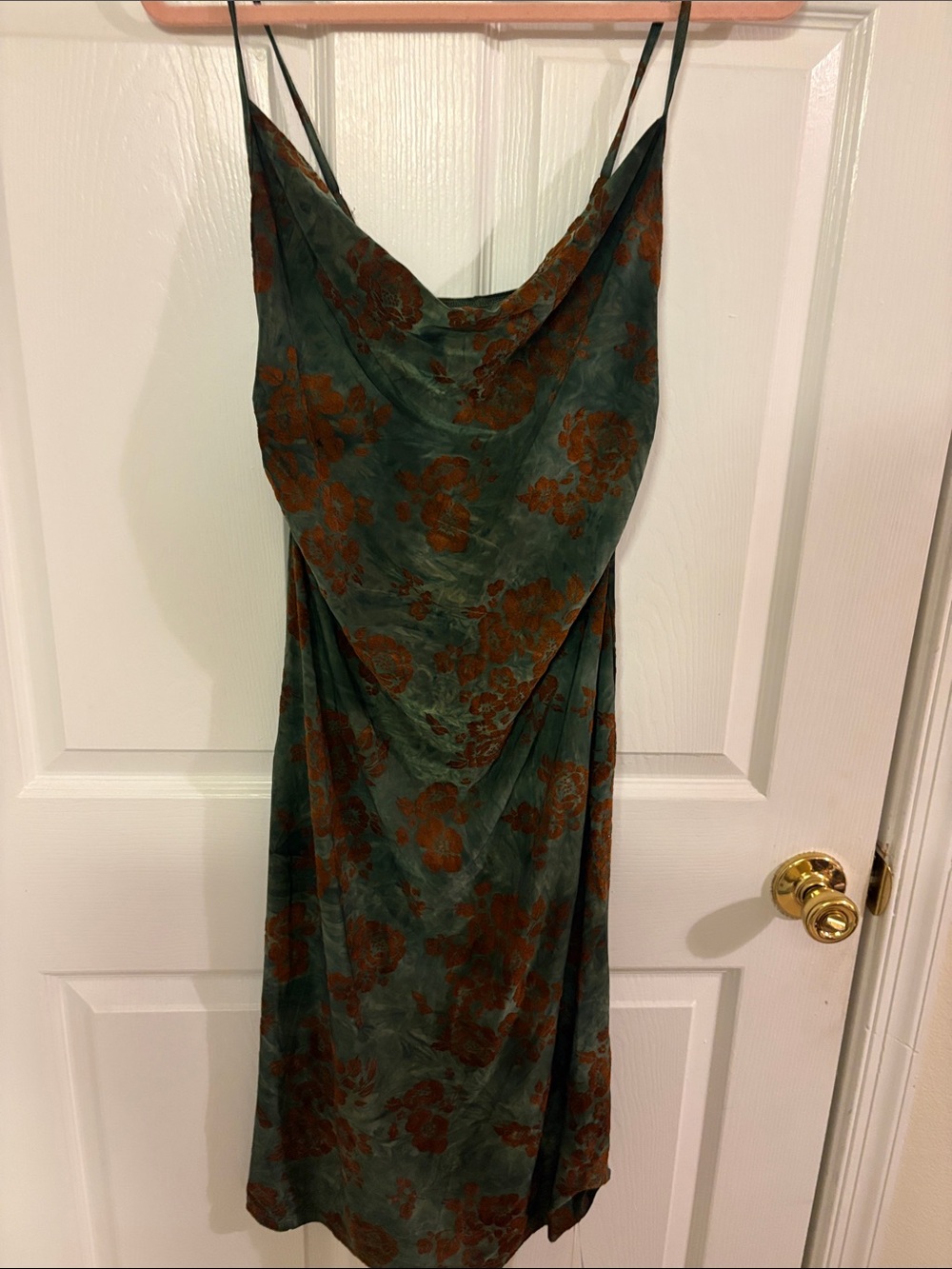 Cider Green Slip Dress with Rust Floral Print